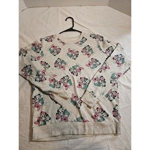Disney Christmas Mickey Mouse Minnie M All Over Print Sweatshirt Grey Pink Teal